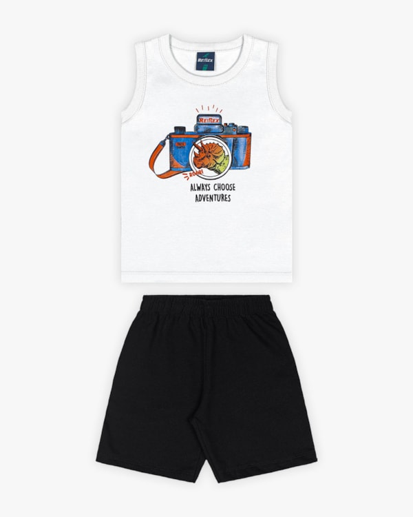 Conjunto Infantil Masculino Estampa Câmera de Aventura - Rei Rex - Branco