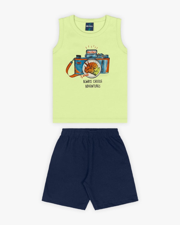 Conjunto Infantil Masculino Estampa Câmera de Aventura - Rei Rex - Matcha