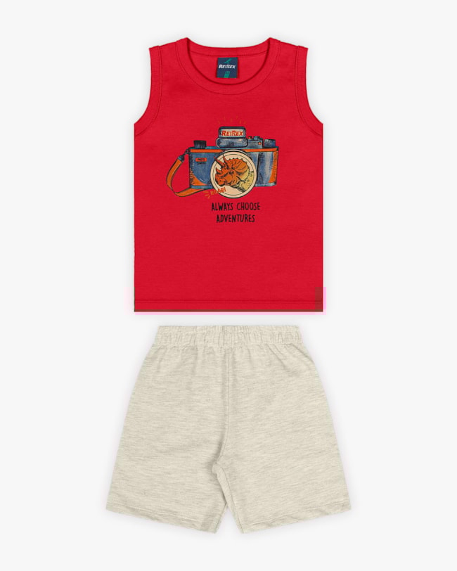 Conjunto Infantil Masculino Estampa Câmera de Aventura - Rei Rex - Tomato-deb24d55-0080-4c50-b43e-4c136b8207ba