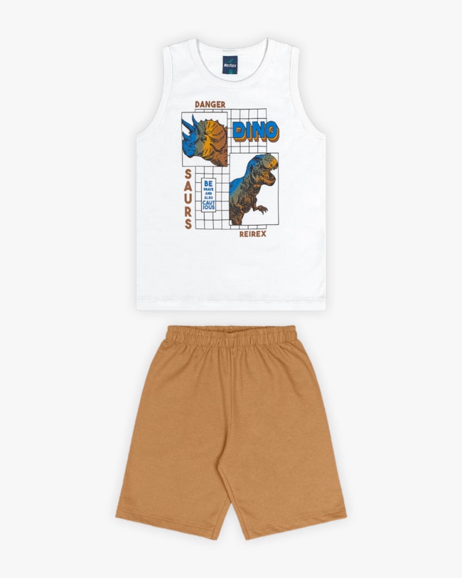 Conjunto Infantil Masculino Estampa Dinossauro - Rei Rex - Branco-63dad022-797e-4ee0-b2a0-b4b0c3cab169