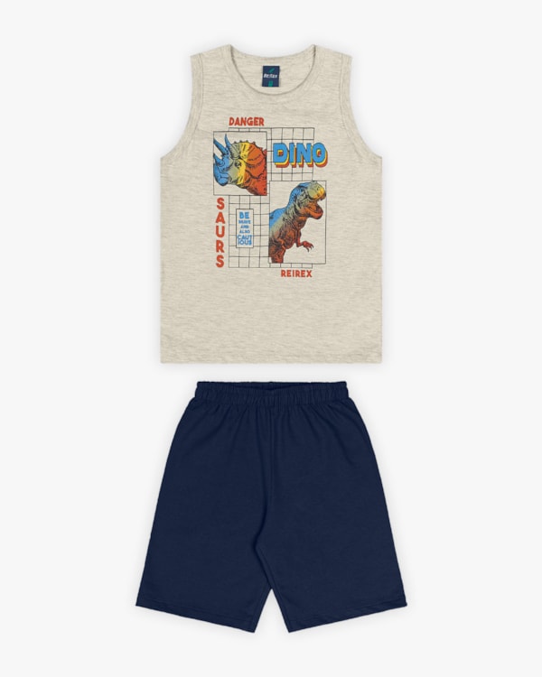 Conjunto Infantil Masculino Estampa Dinossauro - Rei Rex - Mescla