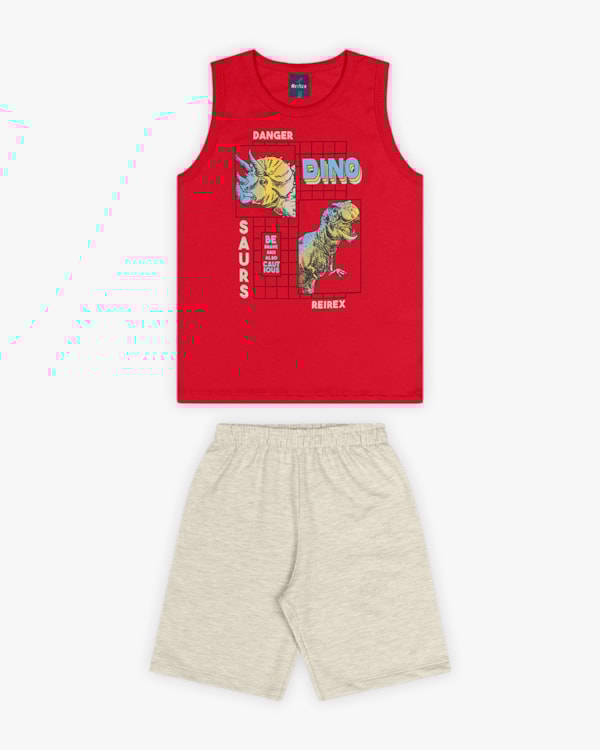 Conjunto Infantil Masculino Estampa Dinossauro - Rei Rex - Tomato