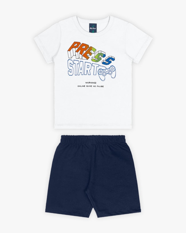 Conjunto Infantil Masculino Estampa Início do Jogo - Rei Rex - Branco-b6423972-49c9-4ded-a442-7bb4d5753d95