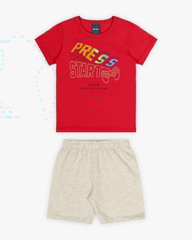 Conjunto Infantil Masculino Estampa Início do Jogo - Rei Rex - Tomato-d60a36ef-9c19-46e1-b36f-535fedf8f7df