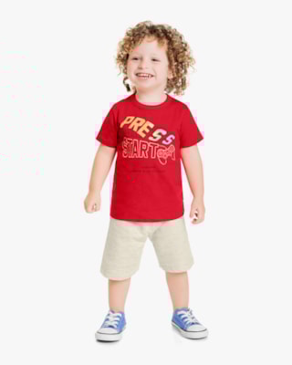 Conjunto Infantil Masculino Estampa Início do Jogo - Rei Rex - Tomato