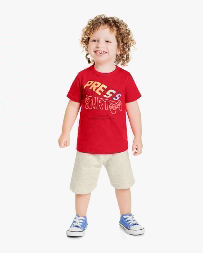 Conjunto Infantil Masculino Estampa Início do Jogo - Rei Rex - Tomato-945e8267-e058-40d3-848d-dd03ec6af60e