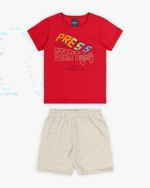 Conjunto Infantil Masculino Estampa Início do Jogo - Rei Rex - Tomato
