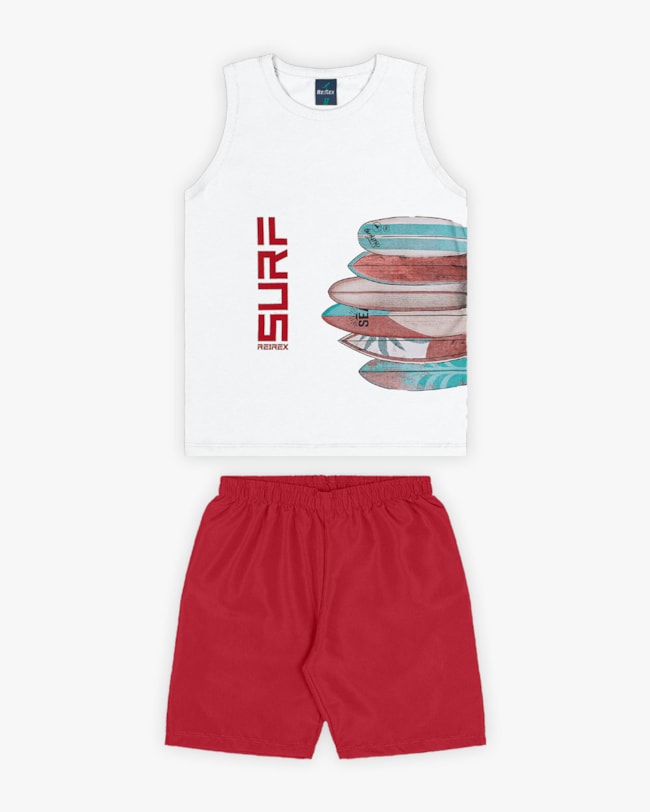 Conjunto Infantil Masculino Estampa Pranchas de Surf - Rei Rex - Branco-c287465d-d79c-493c-a804-f358c9c13453