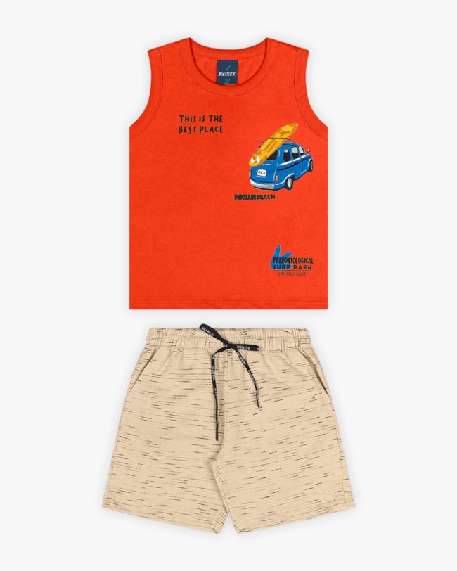 Conjunto Infantil Masculino Regata com Estampa e Bermuda - ReiRex - Carrot-778e6231-e0fe-4330-8616-c22cad6a145b