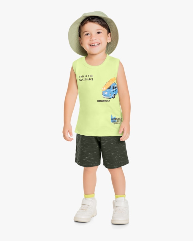 Conjunto Infantil Masculino Regata com Estampa e Bermuda - ReiRex - Matcha-1c1c1f07-4a19-4017-a6eb-1b5f0d0200b1