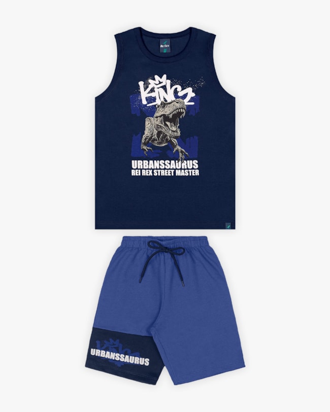 Conjunto Infantil Masculino Regata e Bermuda com Estampa- ReiRex -Mescla-a87dae10-063f-4609-b450-459fb1109ebc