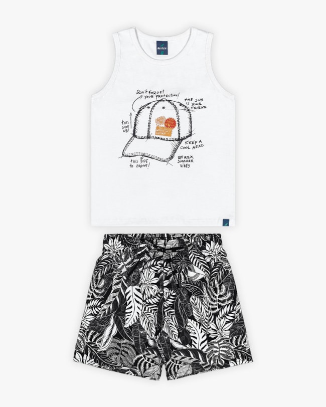 Conjunto Infantil Masculino Regata e Bermuda Estampada - ReiRex - Branco-cdf3f439-d34a-4f29-b007-1222e4c89a96