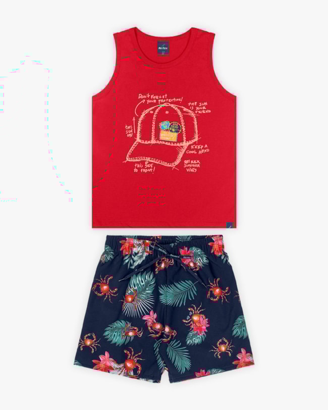 Conjunto Infantil Masculino Regata e Bermuda Estampada - ReiRex - Tomato-044e0708-2df8-423b-8d62-aa8849513234