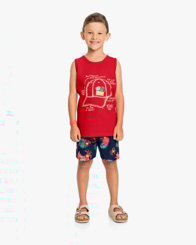 Conjunto Infantil Masculino Regata e Bermuda Estampada - ReiRex - Tomato-3c5ee9ae-1551-4066-8315-a3205e6c9bc7