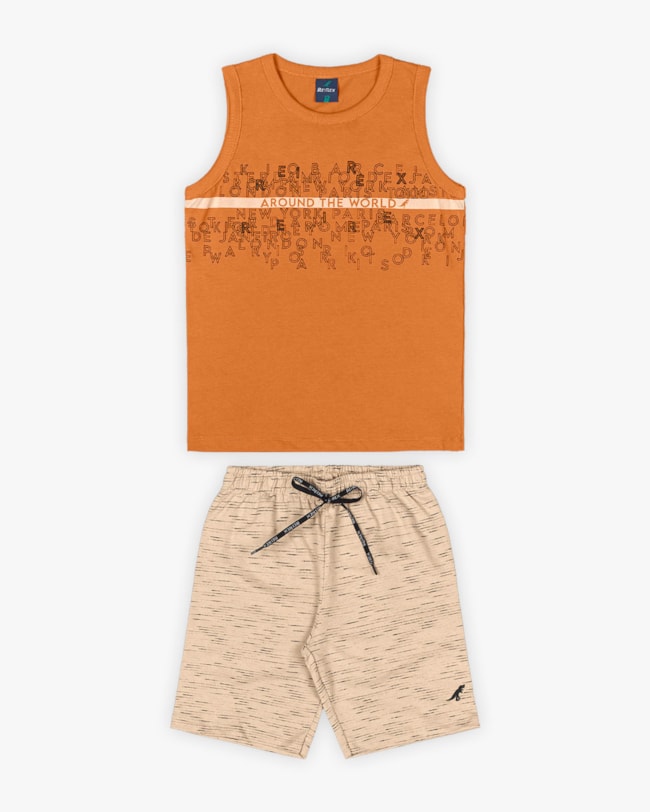 Conjunto Infantil Masculino Regata e Bermuda - Rei Rex - Amarelo-18669146-4a3c-4824-86fc-fd8346b22c64