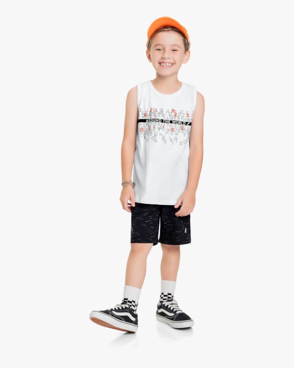 Conjunto Infantil Masculino Regata e Bermuda - Rei Rex - Branco