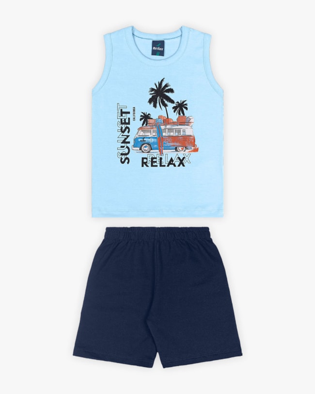 Conjunto Infantil Masculino Regata Estampa Kombi e Bermuda - ReiRex- Azul-554fd840-66d5-4b32-9de8-b5648b53f9fe