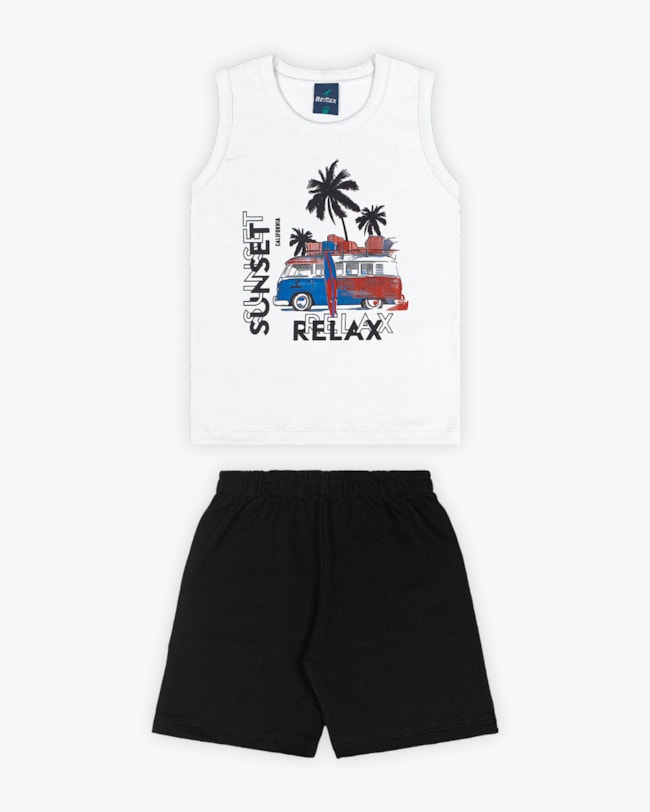Conjunto Infantil Masculino Regata Estampa Kombi e Bermuda - ReiRex- Branco-e24e67c8-0287-4712-b7d5-89255c271a52