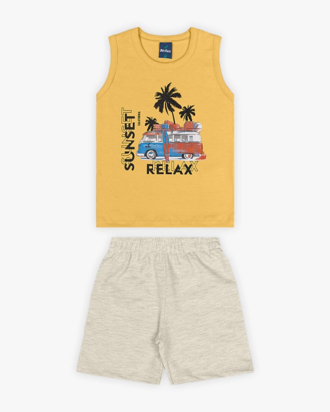 Conjunto Infantil Masculino Regata Estampa Kombi e Bermuda - ReiRex- Mostarda-e46115b0-34d6-4762-8191-9b0082ebcb05