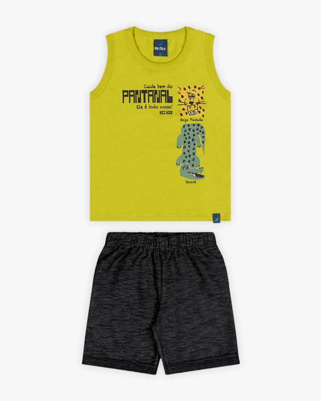 Conjunto Infantil Masculino Regata Estampa Pantanal e Bermuda- ReiRex - Verde-d96dbc5b-8b61-4221-84c3-f0765b192151
