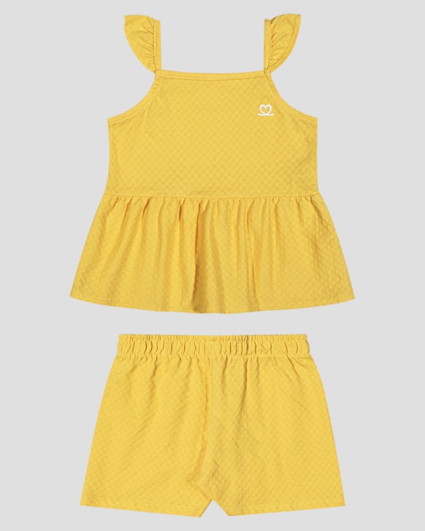 Conjunto Infantil Menina Blusa Alça e Shorts Kely Kety Amarelo