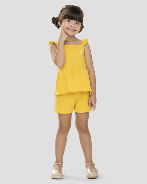 Conjunto Infantil Menina Blusa Alça e Shorts Kely Kety Amarelo