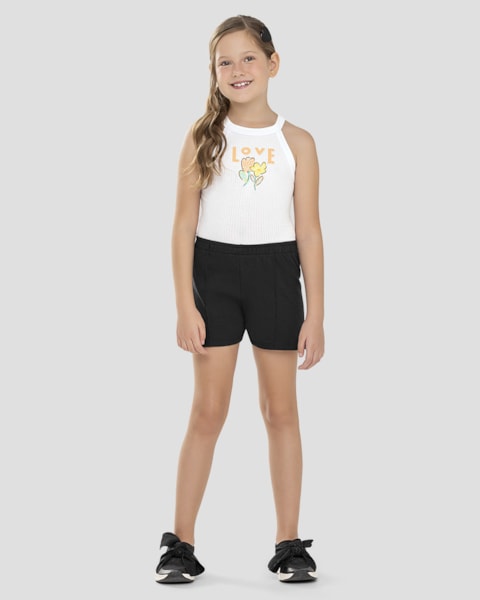Conjunto Infantil Menina Blusa Canelada e Shorts Kely Kety Branco