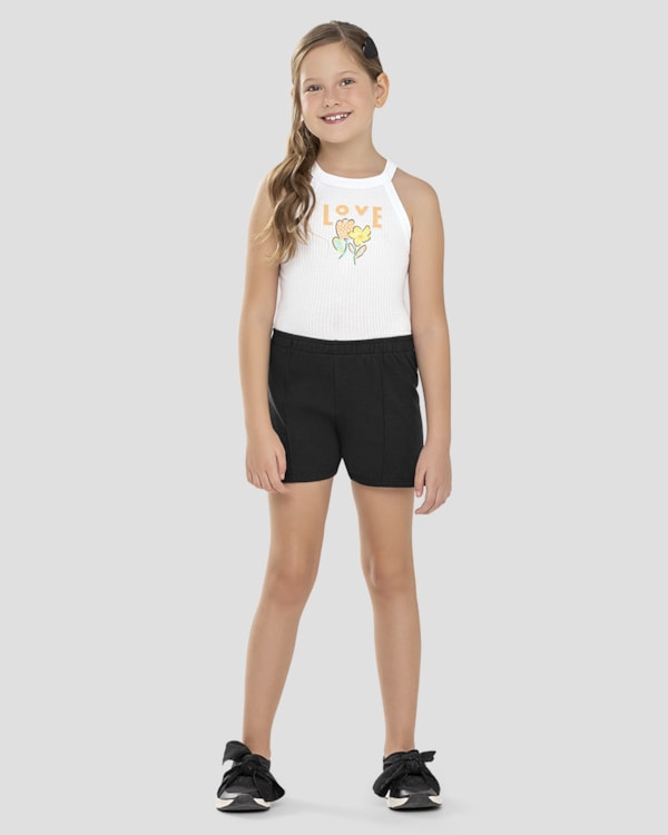 Conjunto Infantil Menina Blusa Canelada e Shorts Kely Kety Branco