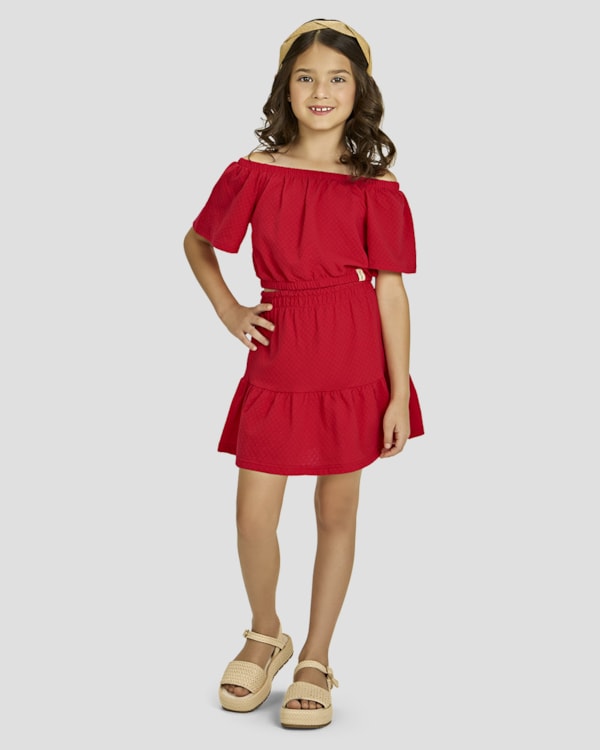Conjunto Infantil Menina Blusa Ciganinha e Saia - Kely Kety - Tomato
