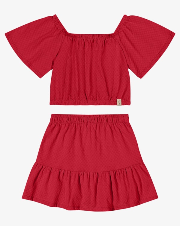 Conjunto Infantil Menina Blusa Ciganinha e Saia - Kely Kety - Tomato