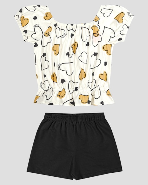 Conjunto Infantil Menina Blusa Ciganinha e Shorts Kely Kety Branco