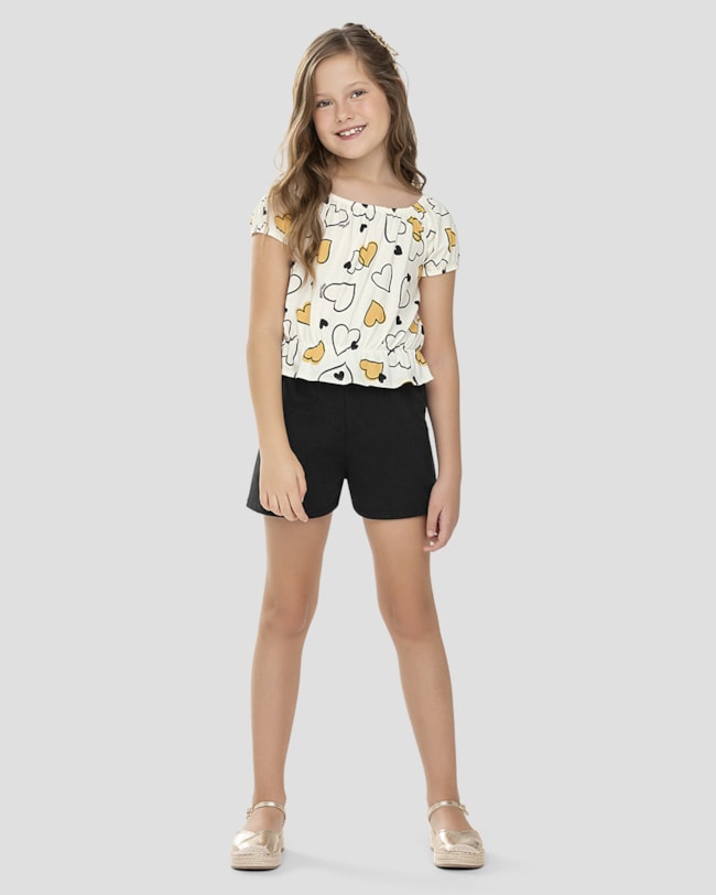 Conjunto Infantil Menina Blusa Ciganinha e Shorts Kely Kety Branco-ba02a64f-14e7-4d49-a0bc-73da7527de73
