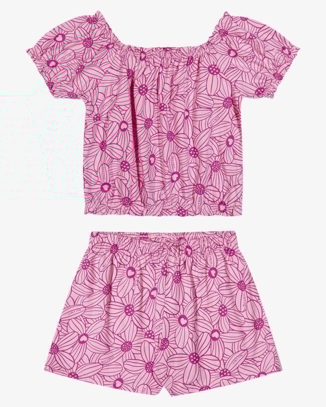 Conjunto Infantil Menina Blusa Ciganinha e Shorts - Kely Kety - Rosa-2639107d-45f4-4e24-8ba2-5b12daa853d3