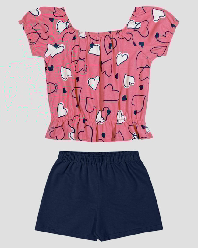 Conjunto Infantil Menina Blusa Ciganinha e Shorts Kely Kety Rosa-d43257cd-7ab9-4a2b-b473-2cba319b70c2