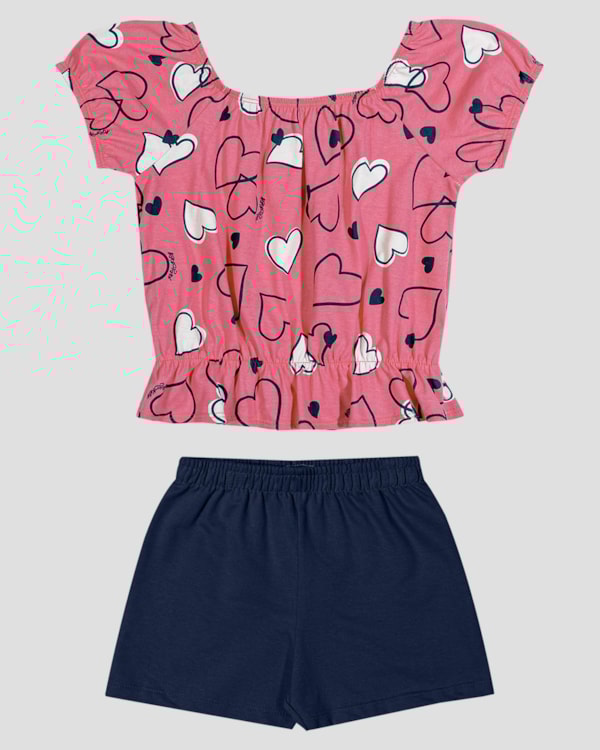 Conjunto Infantil Menina Blusa Ciganinha e Shorts Kely Kety Rosa