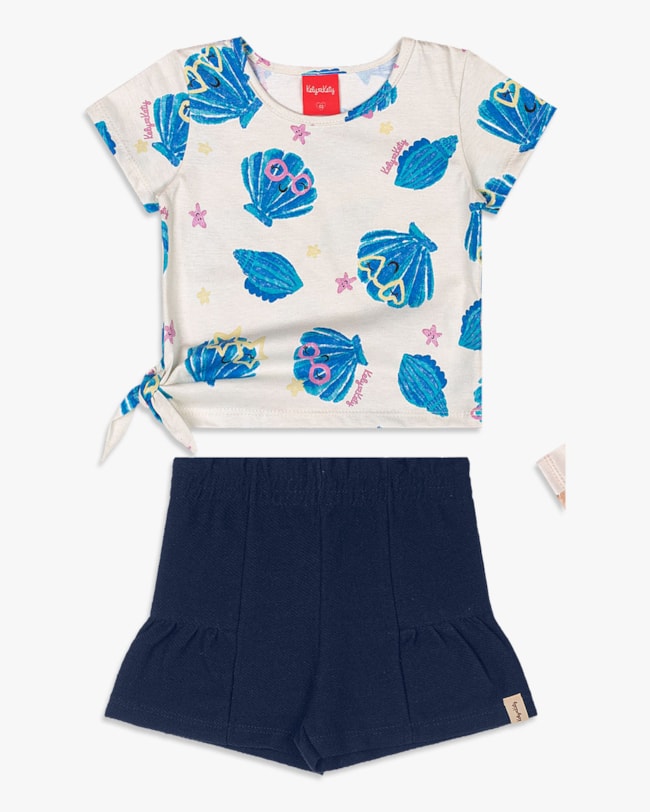 Conjunto Infantil Menina Blusa com Amarração e Shorts - Kely Kety - Creme-f897c5bf-7ef4-4da6-93f0-387b4acf1ad4