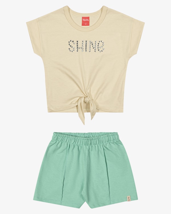 Conjunto Infantil Menina Blusa com Amarração e Shorts - Kely Kety - Tapioca