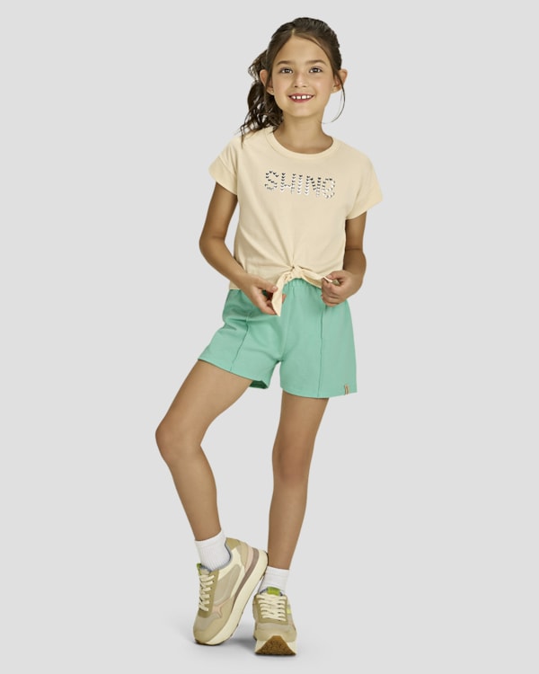 Conjunto Infantil Menina Blusa com Amarração e Shorts - Kely Kety - Tapioca
