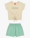 Conjunto Infantil Menina Blusa com Amarração e Shorts - Kely Kety - Tapioca-b5187e9b-aeac-4c2e-af58-2c68f5bac757