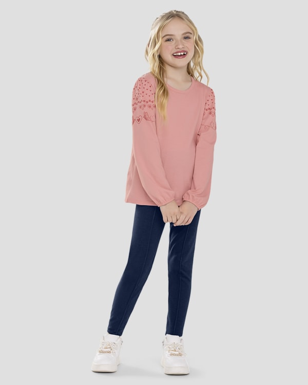 Conjunto Infantil Menina Blusa com Estampa e Legging - Kely Kety - Rosa
