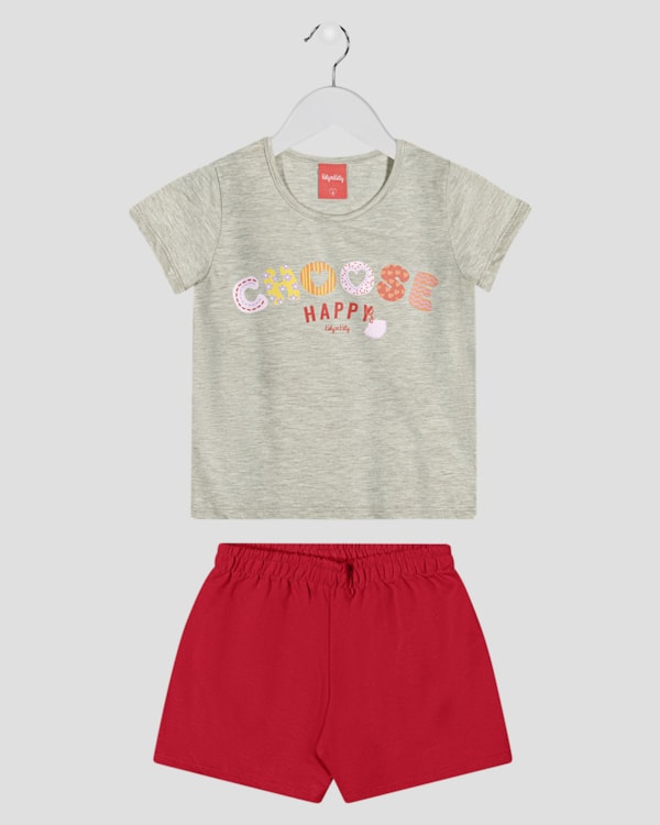 Conjunto Infantil Menina Blusa com Estampa e Shorts - Kely Kety - Mescla