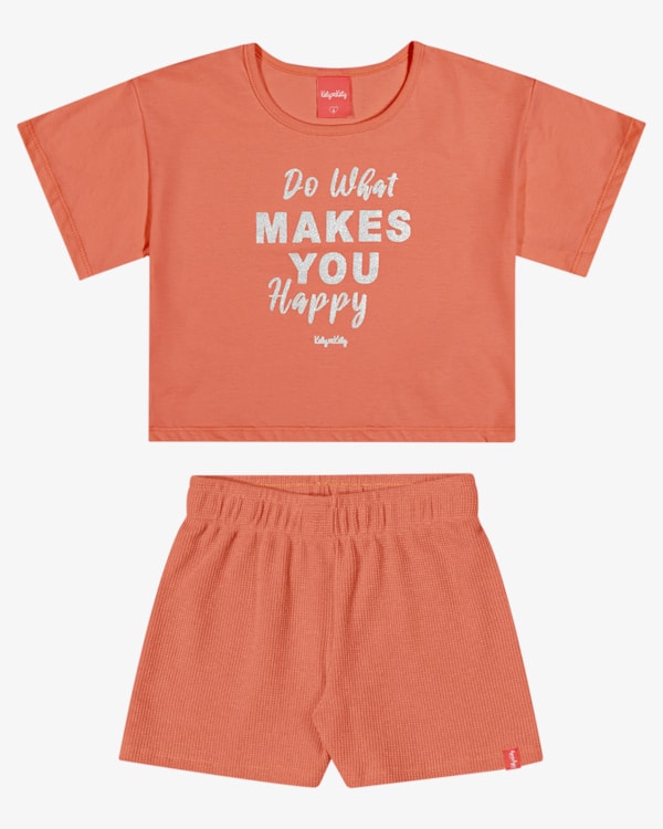 Conjunto Infantil Menina Blusa com Frase e Shorts - Kely Kety - Mango