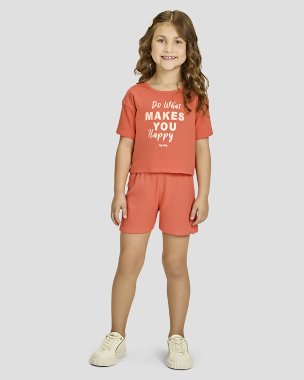 Conjunto Infantil Menina Blusa com Frase e Shorts - Kely Kety - Mango