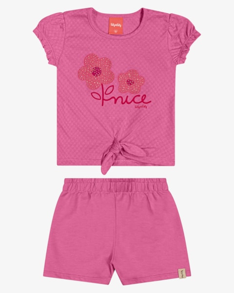 Conjunto Infantil Menina Blusa com Nó e Shorts - Kely Kety - Blossom