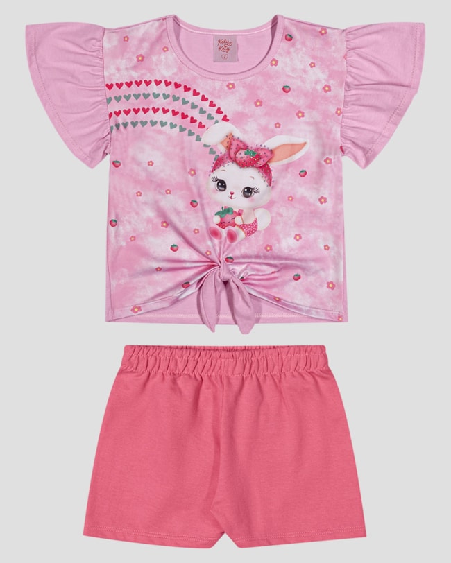 Conjunto Infantil Menina Blusa com Nó e Shorts Kely Kety Rosa-fd270fb6-dcd7-4e53-84e9-b67c57b7bd73