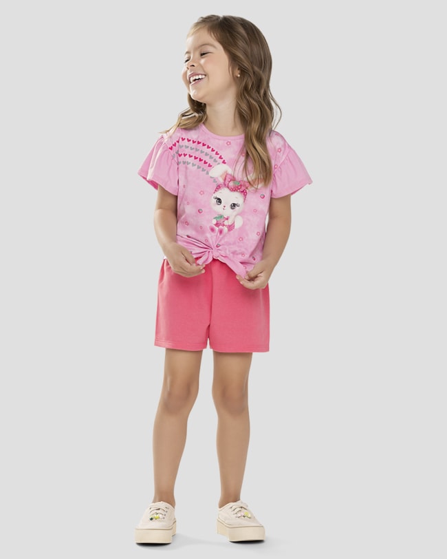 Conjunto Infantil Menina Blusa com Nó e Shorts Kely Kety Rosa-1e948279-54f8-4076-90cf-5f743d349662