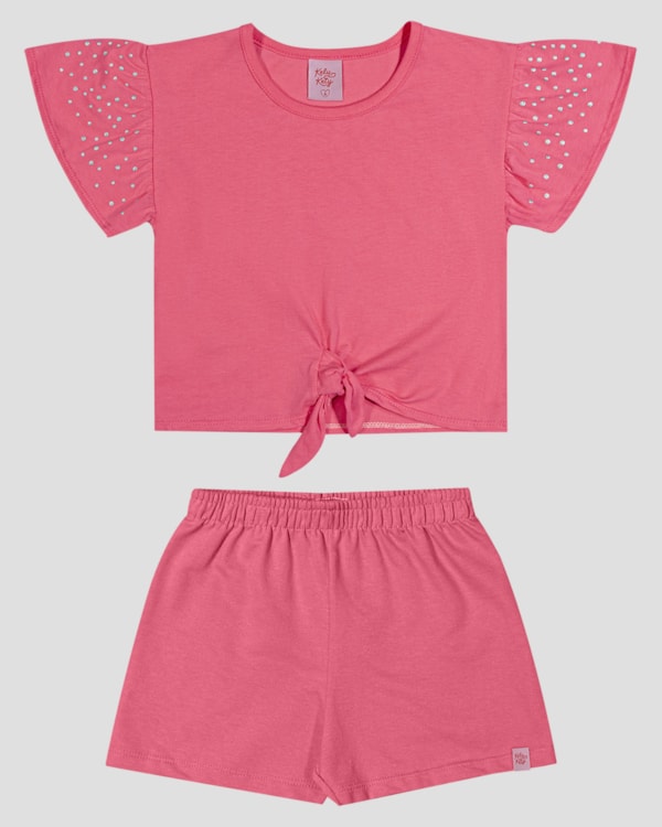 Conjunto Infantil Menina Blusa com Strass e Shorts Kely Kety Rosa