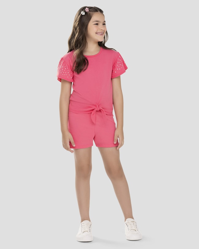 Conjunto Infantil Menina Blusa com Strass e Shorts Kely Kety Rosa-89b51217-954d-4412-a6be-332ad0427a98