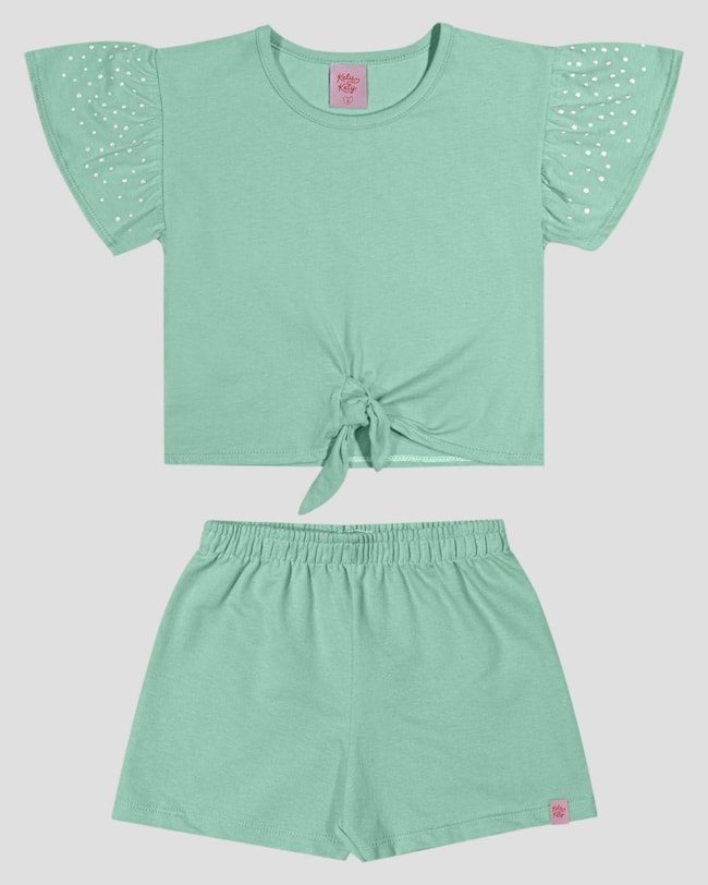 Conjunto Infantil Menina Blusa com Strass e Shorts Kely Kety Verde-6e7f1b62-376d-4c78-b9d8-66a1e44cc199