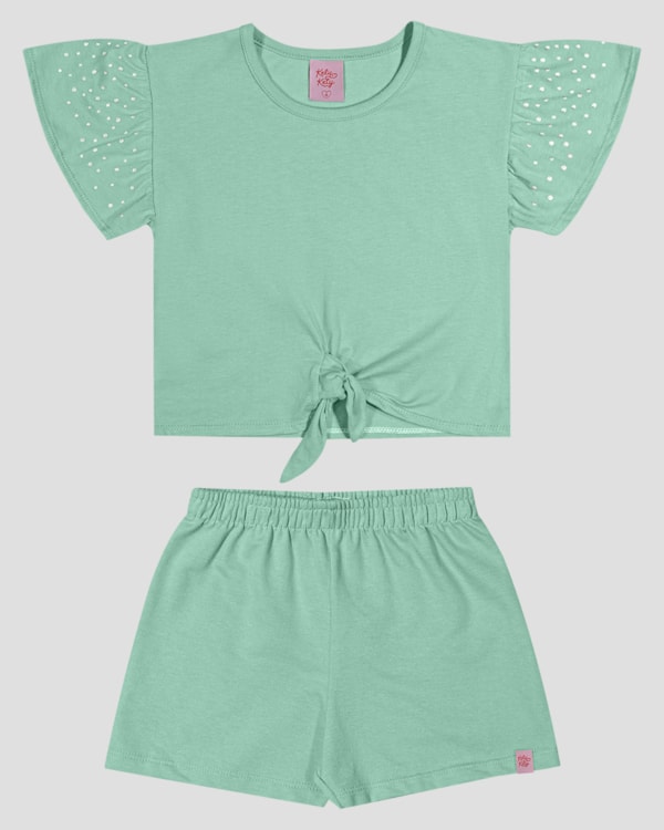 Conjunto Infantil Menina Blusa com Strass e Shorts Kely Kety Verde